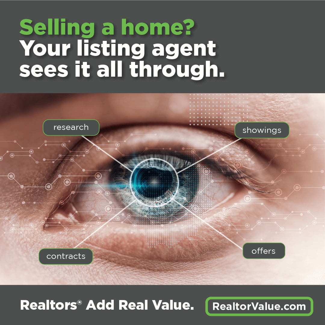 image of an eye to illustrate how a Realtor® sees it all through, from research, showings, contracts to offers.